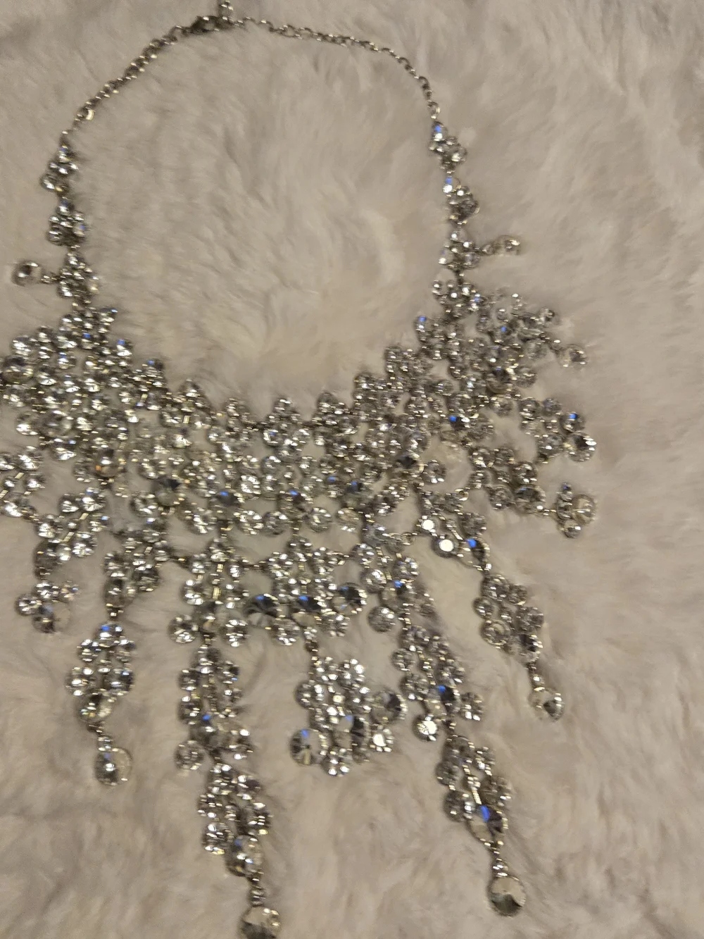 Vintage Silver Crystal Fringe Necklace